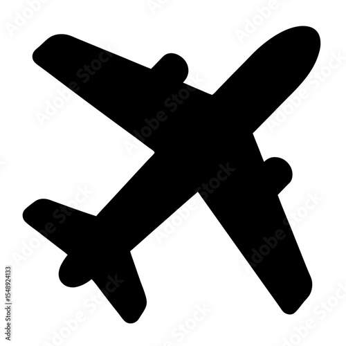 Simple black airplane icon representing travel, transportation, and modern aviation technology