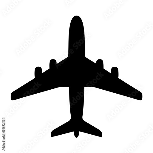 Overhead silhouette image depicting a four engine wide body airplane