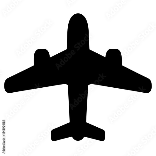 Simplified black silhouette of airplane with wingtip fuel tanks, vector image