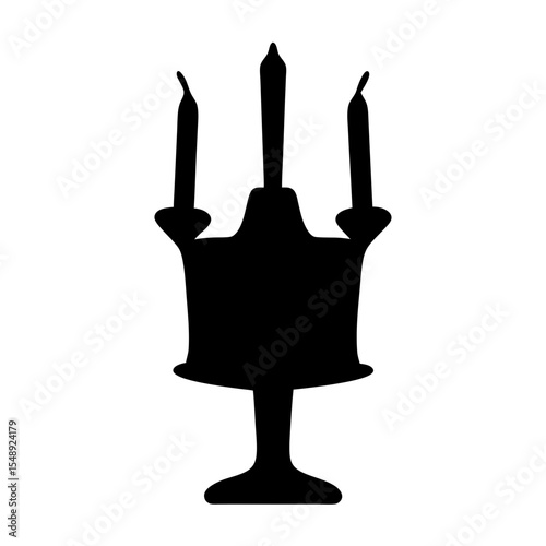Silhouette of Elegant Candelabra with Three Candles on a White Background