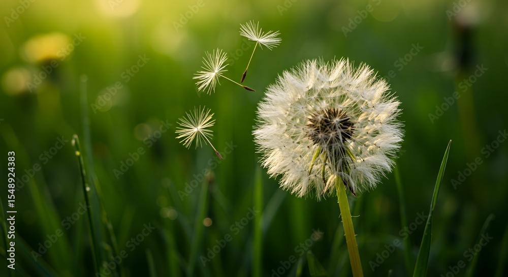 Fototapeta premium Dandelion Wishes: Seeds Drifting on a Gentle Breeze