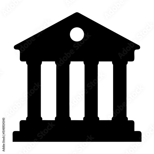 Silhouette of a classical building with columns and a pediment roof