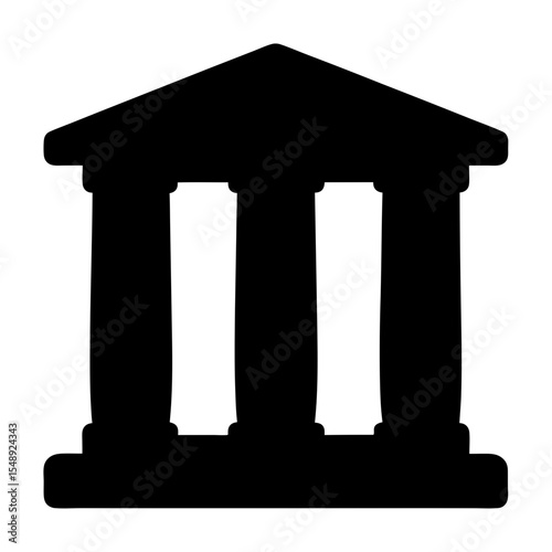 Silhouette of ancient Greek temple facade with three prominent columns