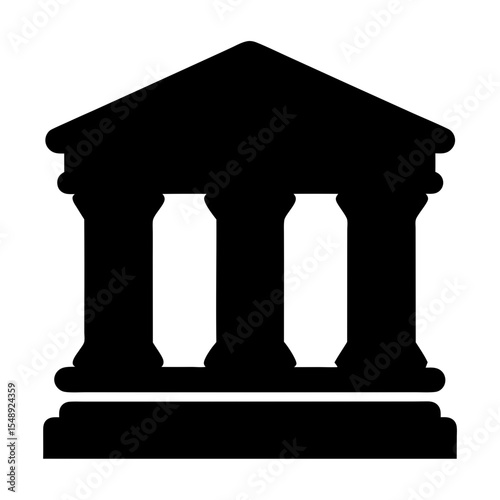 Building with Columns Icon Design, A minimalist black icon of a building with columns, symbolizing architecture, government, and institutions.
