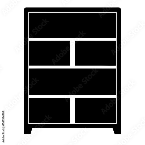 Silhouette of a modern dresser with multiple drawers for home storage