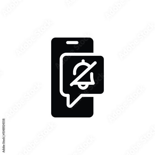 Muted Notification on Smartphone Glyph Icon Digital Detox Alert Off Symbol Mobile Silence Mode Solid Black Silhouette Vector for Focus and Productivity
