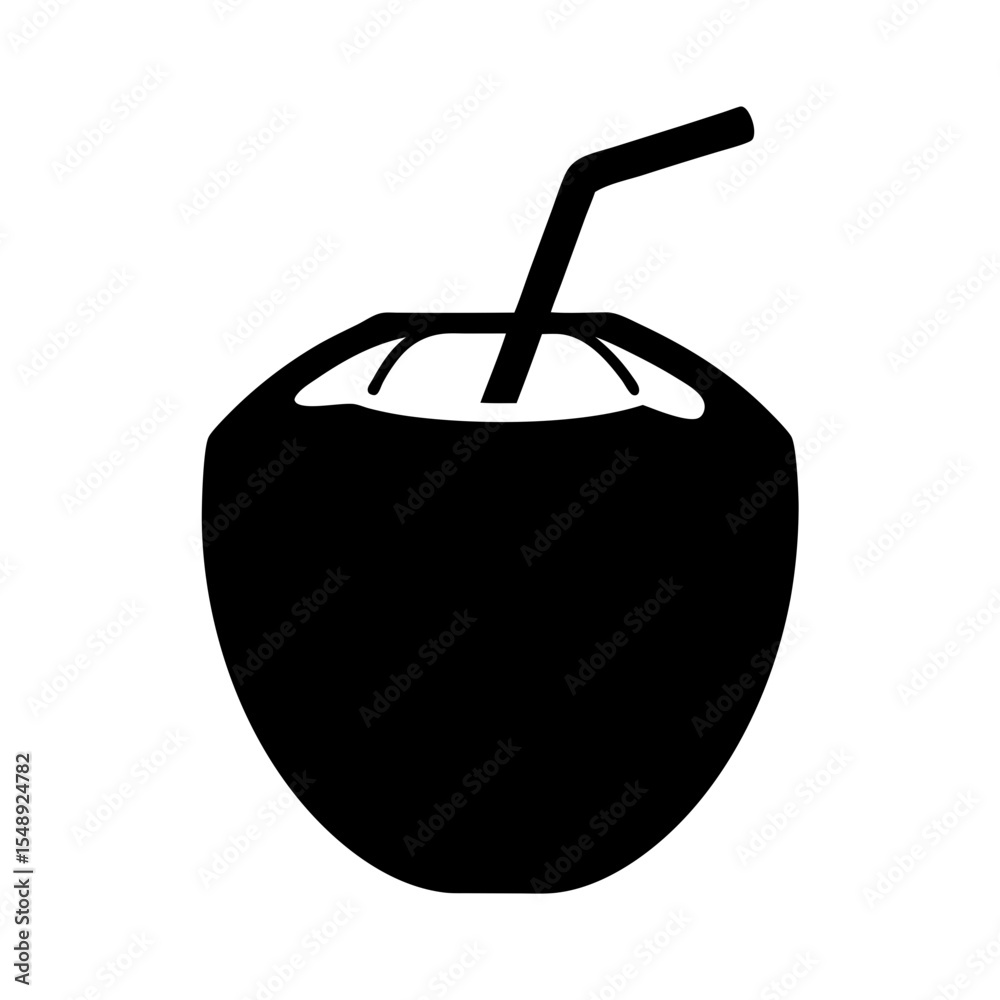 Obraz premium A simple black and white icon of a fresh coconut drink