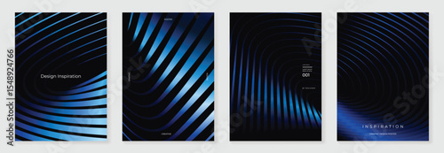 Abstract line wave gradient poster background vector set. Minimalist cover template with vibrant perspective line wave in motion. Ideal design for social media, cover, banner, flyer, music, ads.