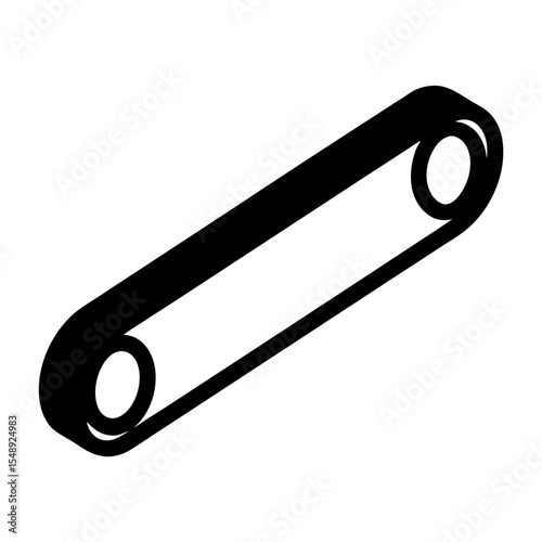 Isometric black illustration of a conveyor belt with rollers on a white background