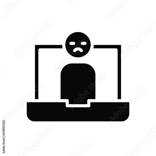 Overwhelmed Remote Worker on Video Call Icon Glyph Style Silhouette Tired Employee Facing Online Meeting Fatigue Stress Depression Mental Health Symbol