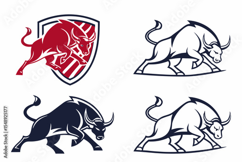 Aggressive Bull Logo Set – Modern Vector Designs