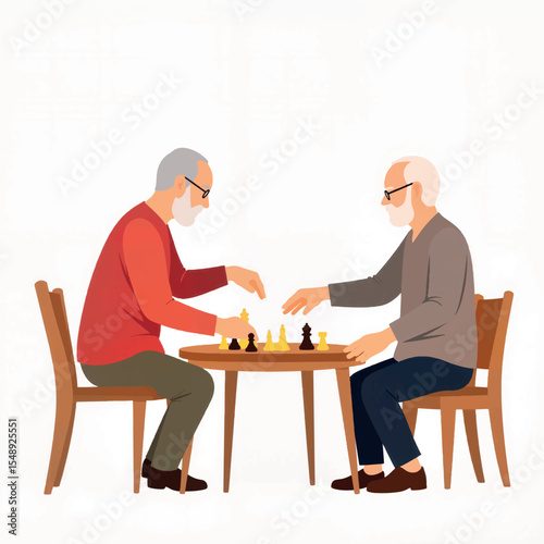 Elderly men enjoying chess game, camaraderie and strategy