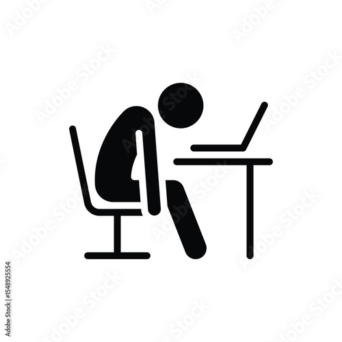 Exhausted Office Worker Icon Glyph Style Silhouette Burnout Fatigue at Desk Slumped Person Overwhelmed by Remote Job Mental Stress Symbol for Productivity and Health Awareness