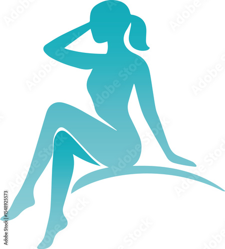 Minimalistic Silhouette of a Relaxed Woman Sitting on a Curve in Brown Tones logo design For cosmetics, beauty, tattoo, Spa, feminine, jewelry store