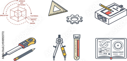 vector set of tools Flat Icon Set of Industrial Designer and Product Sketch Tools on White Background.