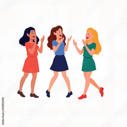Cheerful girls singing and clapping against white background, joy