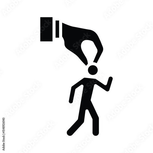 Micromanagement Escape Icon Glyph Style Employee Running Away from Controlling Boss Workplace Stress Solid Black Silhouette Symbol of Overwork and Pressure