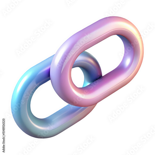 Two Interlocking 3 D Chain Links Pastel Pink and Blue Gradient Shiny Smooth Surface isolated on a transparent background