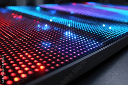 3D LED Panel with a backlit pixel grid, gently illuminated across the surface in grid-like shapes.