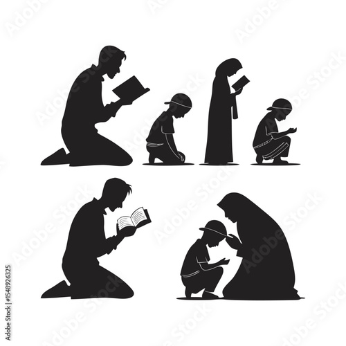 Praying Together: A family finds solace in the quiet devotion and unified worship depicted in this silhouette, embodying the core value of faith and serenity.