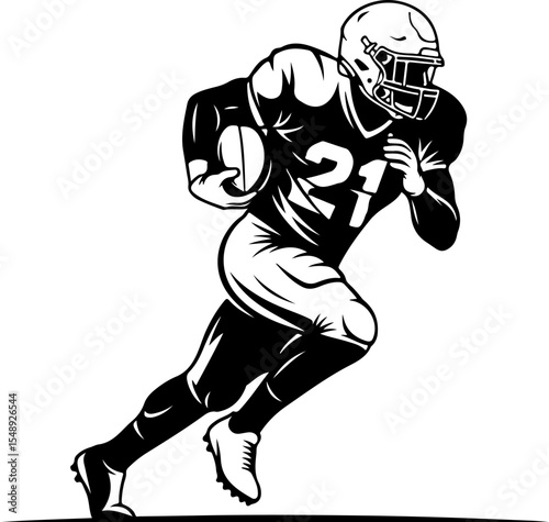Silhouette of a football player in dynamic motion.