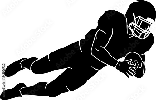 A dynamic silhouette of a football player in mid-catch, diving for the ball.