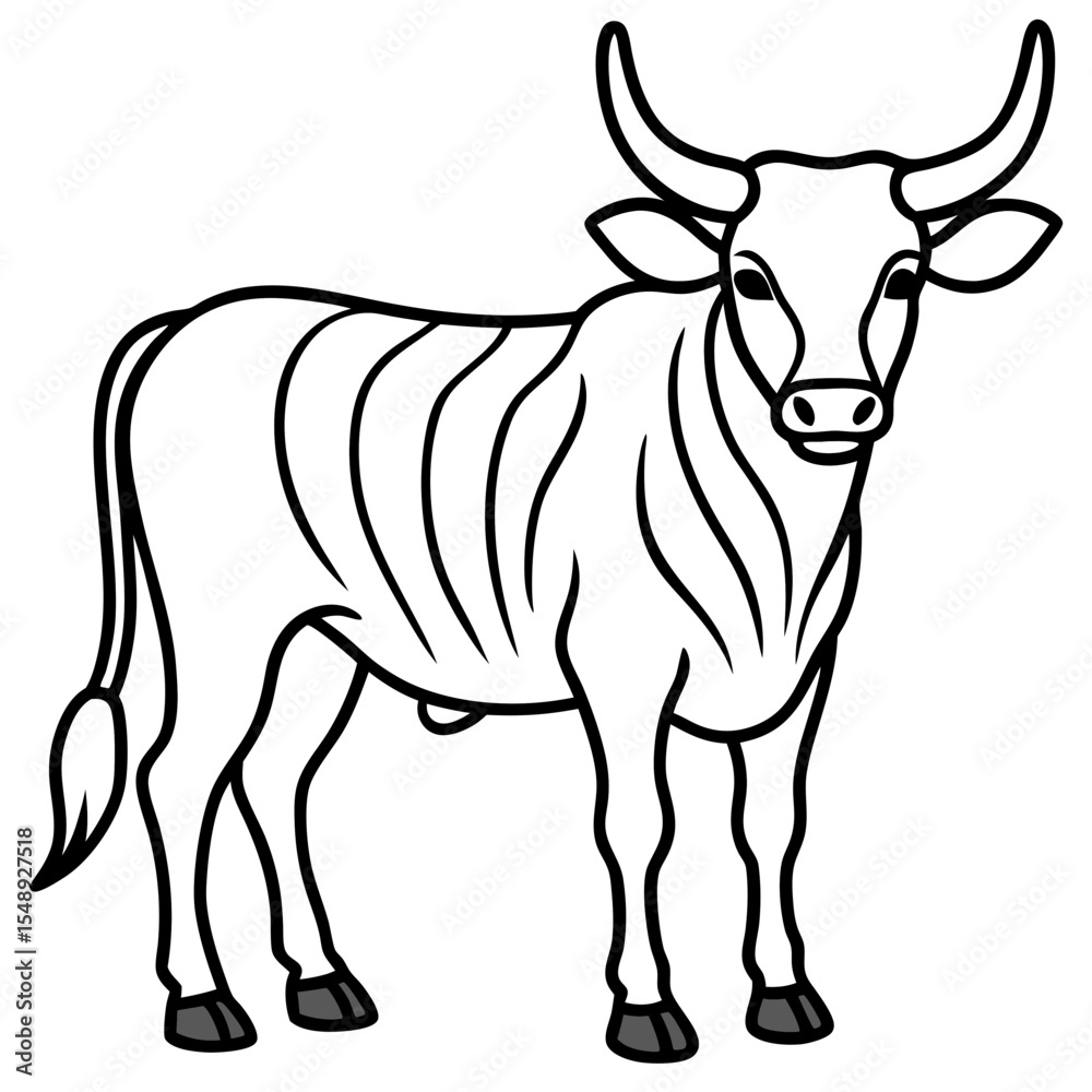 Fototapeta premium Minimalist Zebu Line Art Illustration