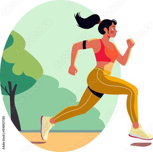 Hispanic Woman Running in the Park, Fitness and Healthy Lifestyle Concept