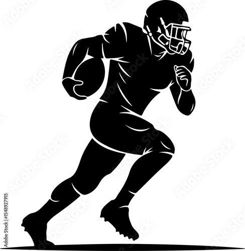 Silhouette of a football player in a dynamic running pose, holding the ball.