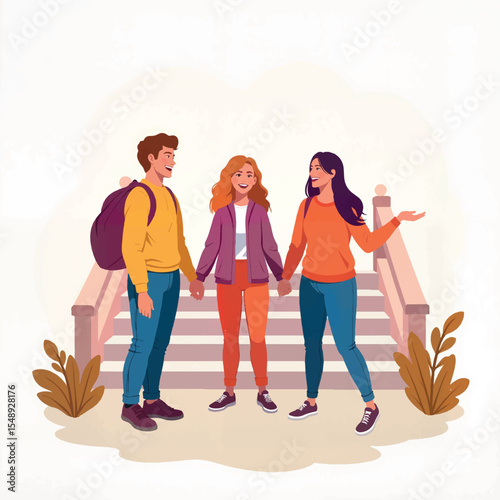 Group of teens laughing on steps, joyful camaraderie