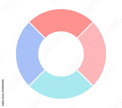 コピースペースのある四分割した4色の円グラフのテンプレート - パステルカラーのかわいいドーナツチャート
