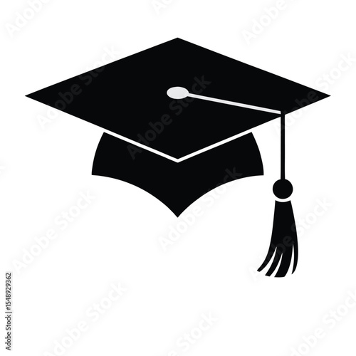 Graduation Cap Icon: Simple, Black Silhouette, Achievement Symbol