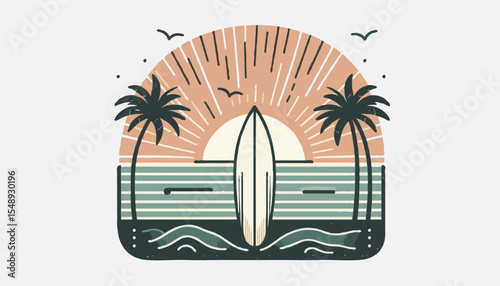 Tropical island paradise: sun-drenched beach with swaying palm trees, crystal-clear ocean waves, and a serene blue sky, perfect for a summer holiday