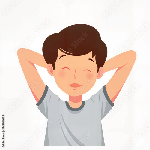 Joyful teen relaxing with hands behind head, calm contentment