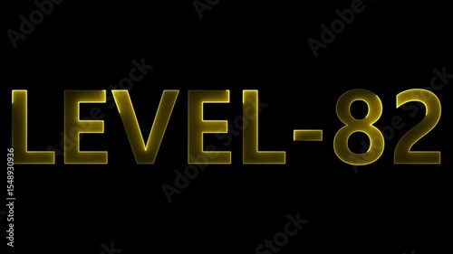 level 82 neon bright text font colorful 4k video animation. Neon level up sign and upper Level.