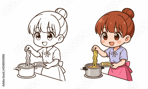 woman cooking food coloring page for kids