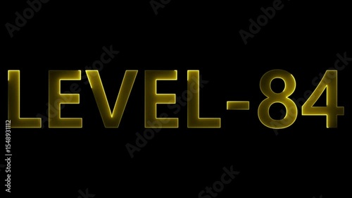 level 84 neon bright text font colorful 4k video animation. Neon level up sign and upper Level.