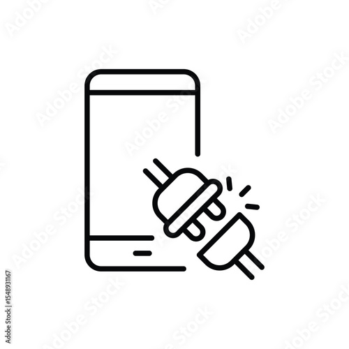 Smartphone Broken Plug Icon Vector, Power Disconnect Symbol for Digital Detox, Tech Break, Screen Off Mode, App Timeout, Mobile Disconnect Icon
