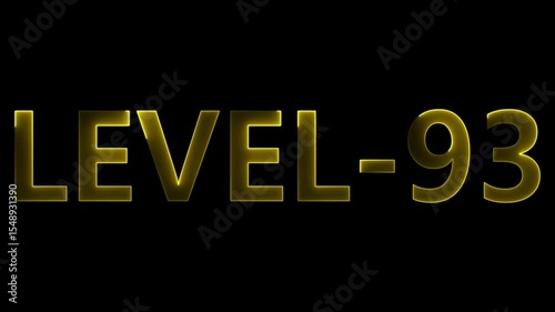 level 93 neon bright text font colorful 4k video animation. Neon level up sign and upper Level.