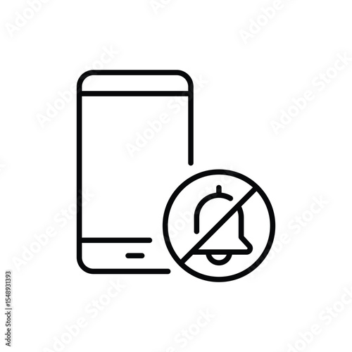 Smartphone with Blocked Notification Icon Vector, Silent Alert Symbol Outside Screen, Outline Design for Digital Detox, Mute Mode, Focus Time, and App Distraction Control