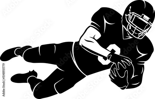 A dynamic silhouette of a football player in mid-catch, diving for the ball.