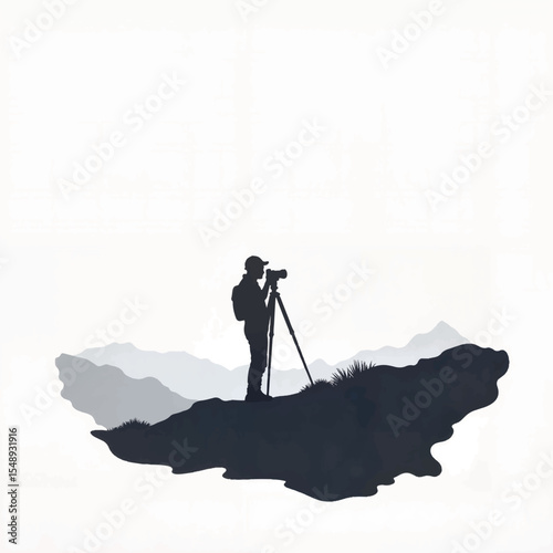 Photographer capturing landscape silhouette on hilltop, nature appreciation