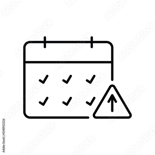 Overloaded Schedule Icon Vector, Calendar with Task Checkmarks and Alert Symbol, Outline Style for Burnout Tracker, Workload Overwhelm, and Productivity Pressure