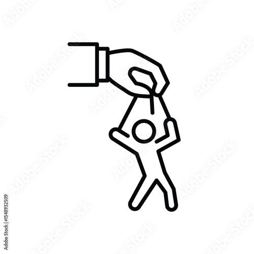 Workplace Control Icon Vector, Big Hand Holding Small Person Symbol for Micromanagement, Burnout, Mental Pressure, Outline Design of Job Stress and Autonomy Loss