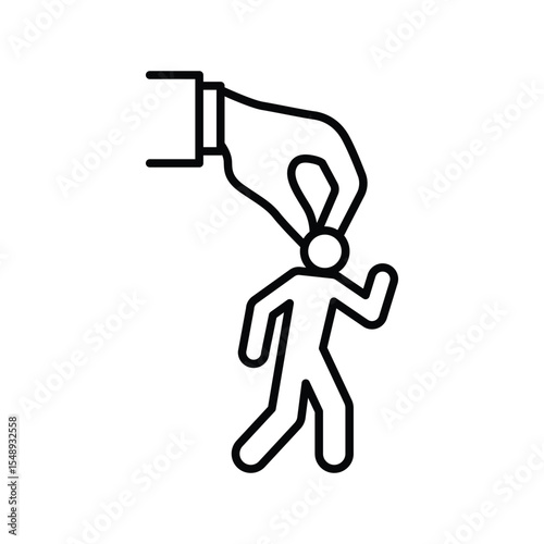 Mental Pressure Icon Vector, Big Hand Grabbing Head of Small Person Symbol, Outline for Workplace Control, Burnout, Micromanagement, and Job Stress Awareness Icon