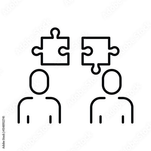 Team Misalignment Icon Vector Outline Symbol of Two People With Incompatible Puzzle Pieces Representing Collaboration Conflict and Communication Gap