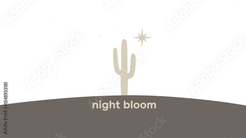 A saguaro cactus with a star in the night sky and the words night bloom in the foreground scene