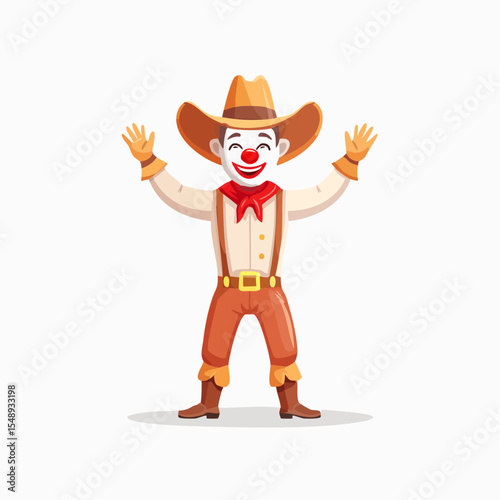 Whimsical rodeo clown design with classic gear, perfect for children’s books, posters, or event graphics.