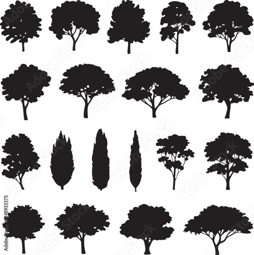 Black Silhouettes of Various Trees Collection vector