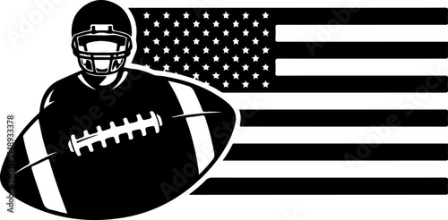 American Football Player Silhouette Against the US Flag, a powerful symbol of national pride.